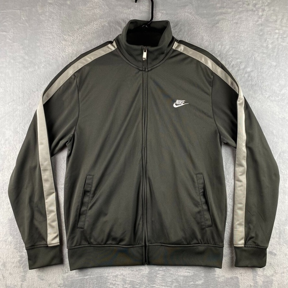 Vintage Nike Track Jacket Mens Large Gray Mesh Y2K Silver Tag Logo Spell Out